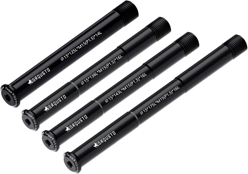 GRQUSTO 1.5mm Thread Pitch Front Rear Thru Axles for Road Mountain Bicyle Suspension Forks Rigid Forks and Bike Rear Frame, 6061 Aluminium Alloy Boost Through Axle: 15mm x 125mm to 175mm Includes 4 Lengths - Image 1